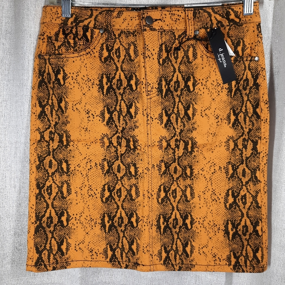 D.Jeans, Mustard and BLACK Snake Print Jean Skirt